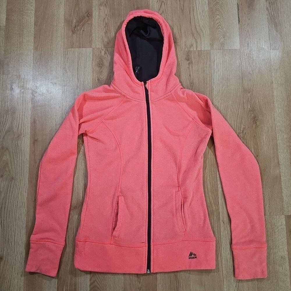 RBX Full Zip Hoodie Womens Small Neon Coral Heather Fleece Thumbhole Activewear